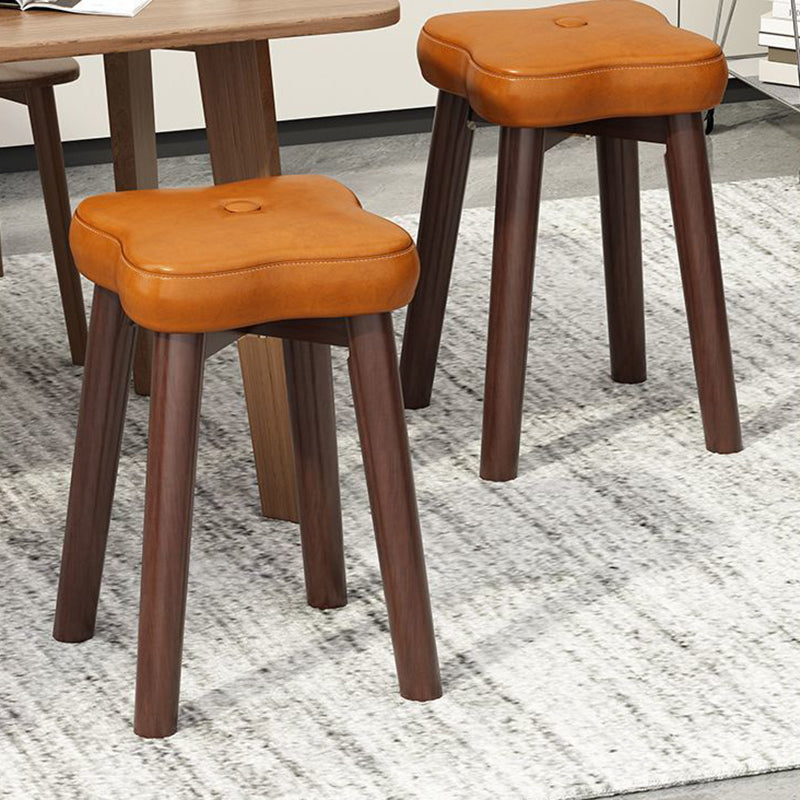 Traditional Vintage Flower Solid Wood Faux Oil Wax Leather Sponge Stackable Low Stool Backless Armless For Living Room