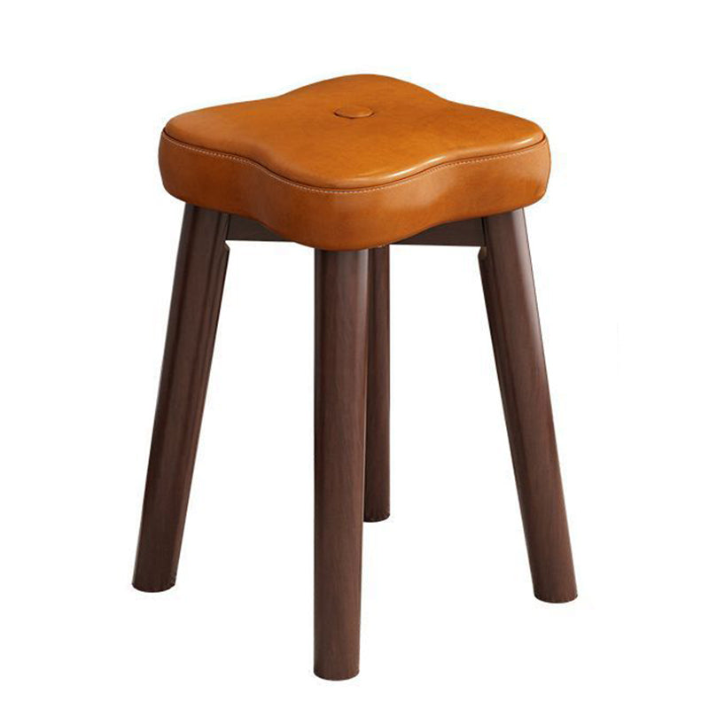 Traditional Vintage Flower Solid Wood Faux Oil Wax Leather Sponge Stackable Low Stool Backless Armless For Living Room