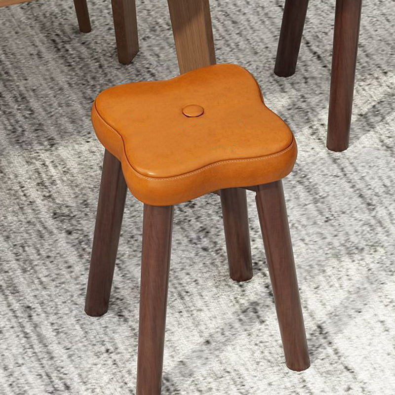 Traditional Vintage Flower Solid Wood Faux Oil Wax Leather Sponge Stackable Low Stool Backless Armless For Living Room