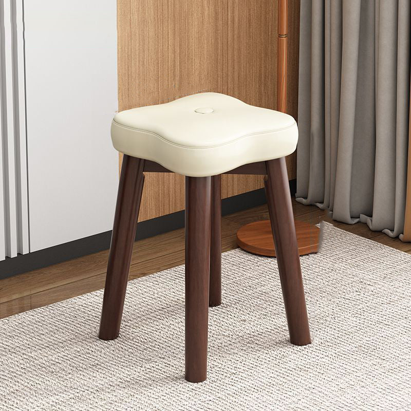 Traditional Vintage Flower Solid Wood Faux Oil Wax Leather Sponge Stackable Low Stool Backless Armless For Living Room