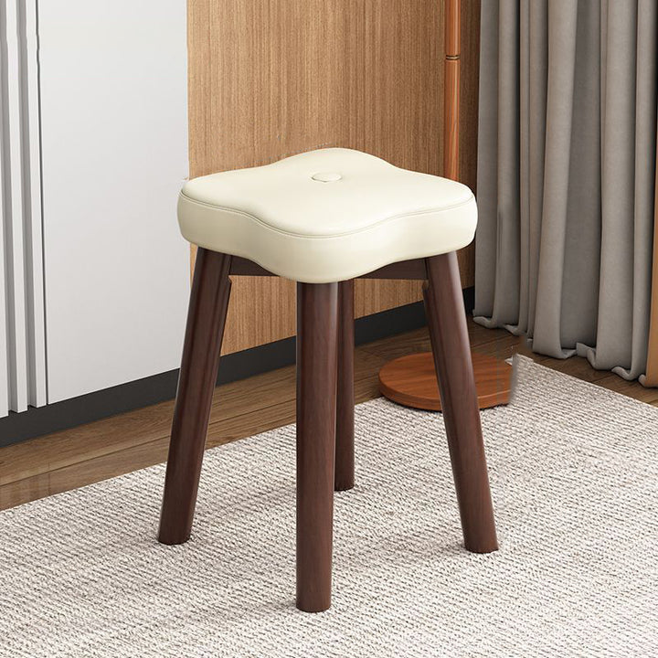 Traditional Vintage Flower Solid Wood Faux Oil Wax Leather Sponge Stackable Low Stool Backless Armless For Living Room