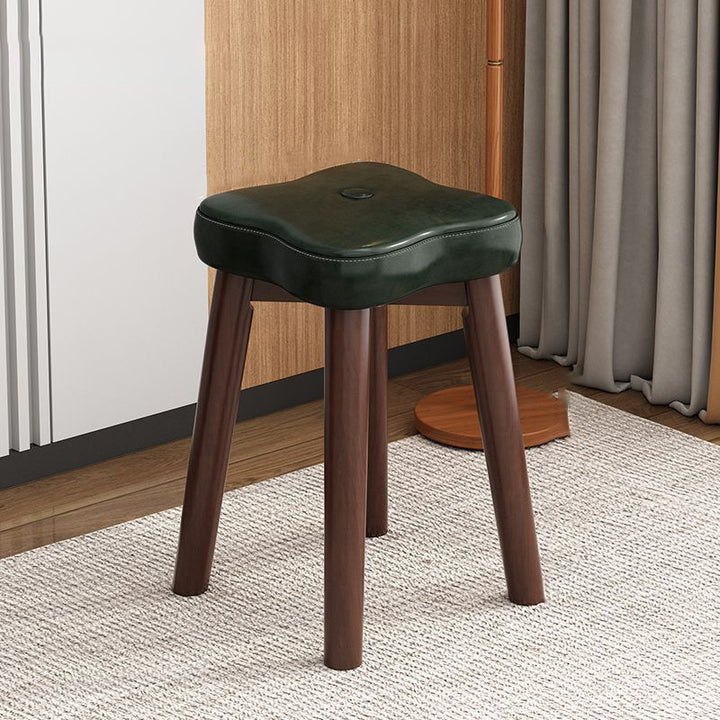 Traditional Vintage Flower Solid Wood Faux Oil Wax Leather Sponge Stackable Low Stool Backless Armless For Living Room