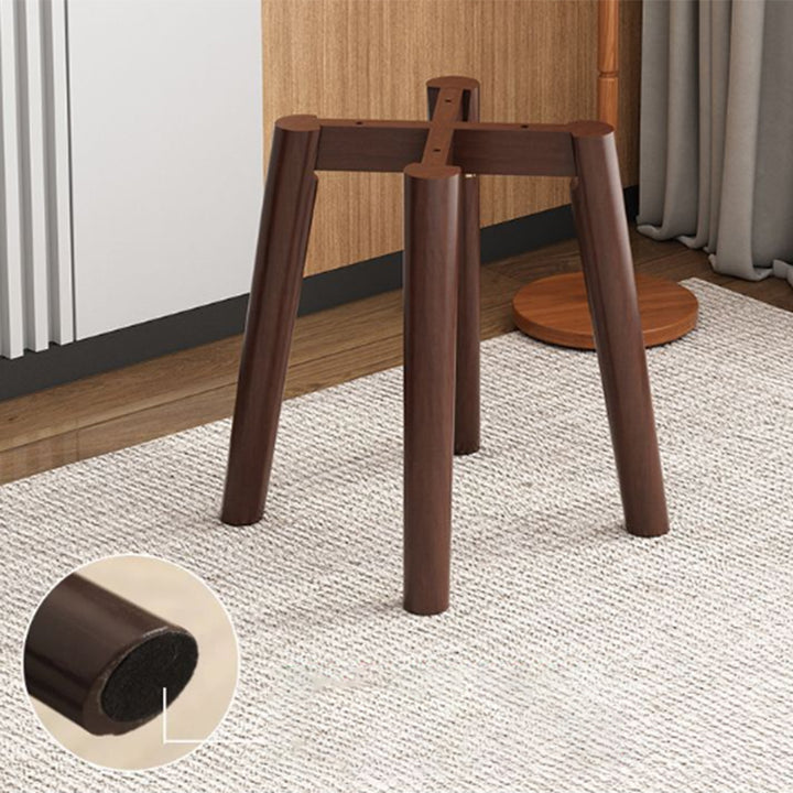 Traditional Vintage Flower Solid Wood Faux Oil Wax Leather Sponge Stackable Low Stool Backless Armless For Living Room
