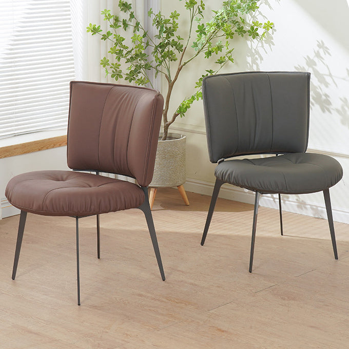Contemporary Scandinavian Round Rectangular Wood Iron Faux Leather Sponge Dining Chair Backrest Armless For Dining Room