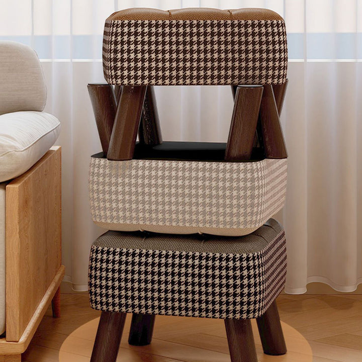 Modern Minimalist Stackable Square Solid Wood Fabric Sponge Low Stool Backless Armless For Hallway