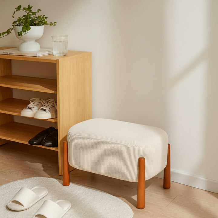 Modern Minimalist Oval Rubberwood Corduroy Teddy Fleece Faux Mink Fur Yarn Sponge Low Stool Backless Armless For Hallway