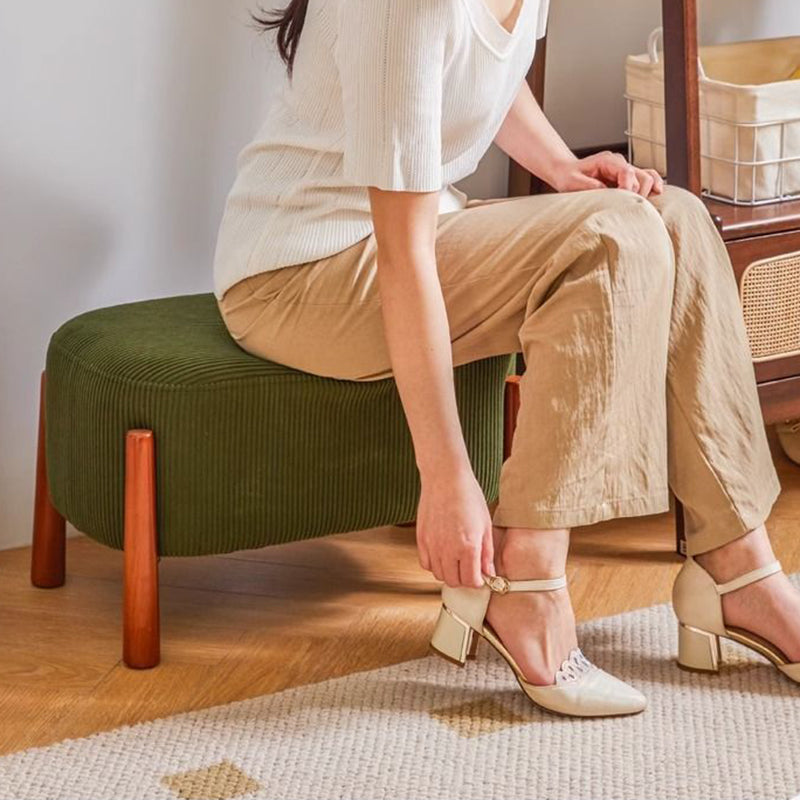 Modern Minimalist Oval Rubberwood Corduroy Teddy Fleece Faux Mink Fur Yarn Sponge Low Stool Backless Armless For Hallway