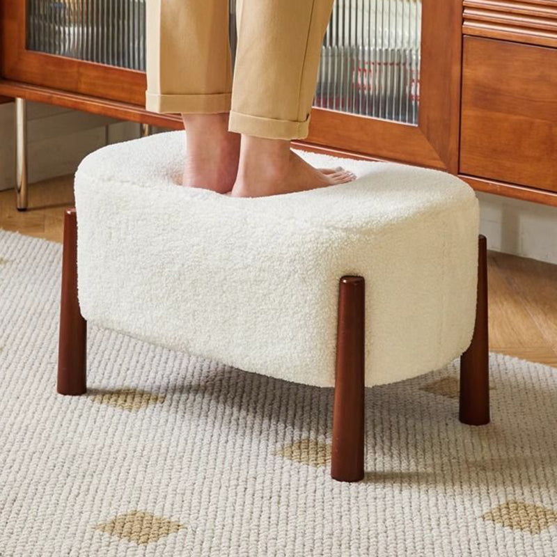 Modern Minimalist Oval Rubberwood Corduroy Teddy Fleece Faux Mink Fur Yarn Sponge Low Stool Backless Armless For Hallway