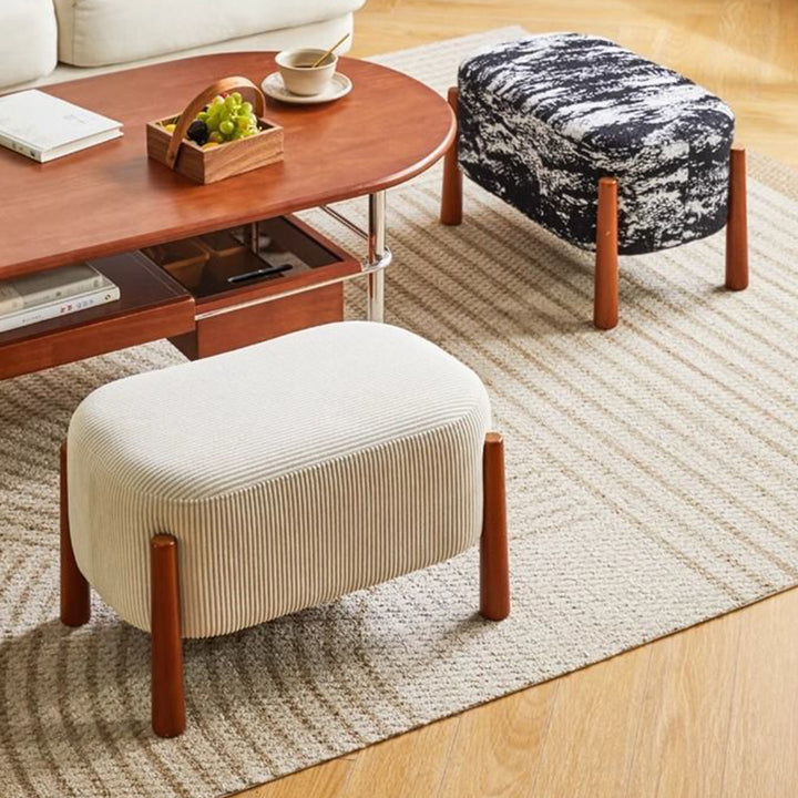 Modern Minimalist Oval Rubberwood Corduroy Teddy Fleece Faux Mink Fur Yarn Sponge Low Stool Backless Armless For Hallway