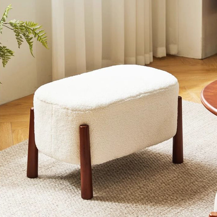 Modern Minimalist Oval Rubberwood Corduroy Teddy Fleece Faux Mink Fur Yarn Sponge Low Stool Backless Armless For Hallway
