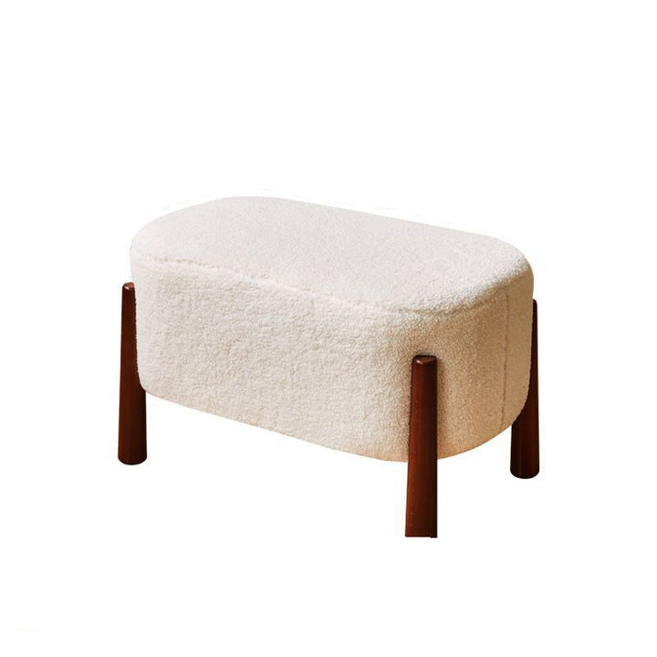Modern Minimalist Oval Rubberwood Corduroy Teddy Fleece Faux Mink Fur Yarn Sponge Low Stool Backless Armless For Hallway