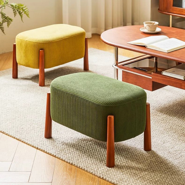 Modern Minimalist Oval Rubberwood Corduroy Teddy Fleece Faux Mink Fur Yarn Sponge Low Stool Backless Armless For Hallway