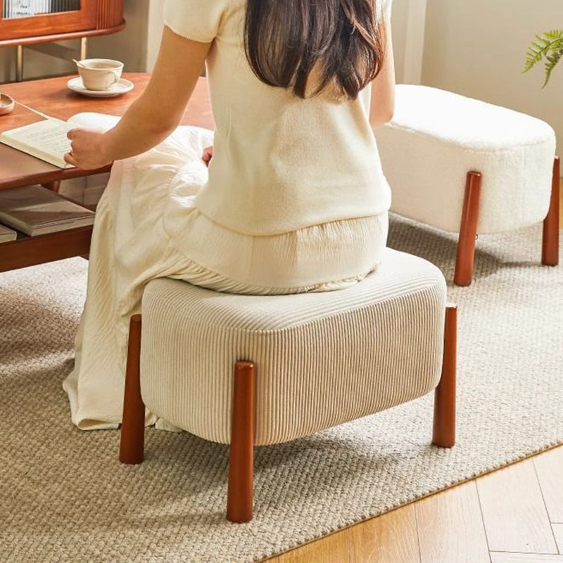 Modern Minimalist Oval Rubberwood Corduroy Teddy Fleece Faux Mink Fur Yarn Sponge Low Stool Backless Armless For Hallway
