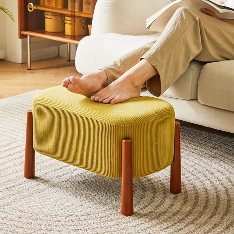 Modern Minimalist Oval Rubberwood Corduroy Teddy Fleece Faux Mink Fur Yarn Sponge Low Stool Backless Armless For Hallway
