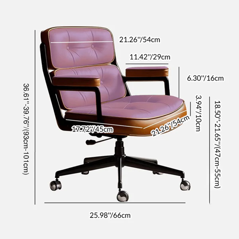 Contemporary Scandinavian Rotatable Rectangular Metal PU &amp; Genuine Leather Sponge Liftable Desk Chair Backrest Armrest For Home Office