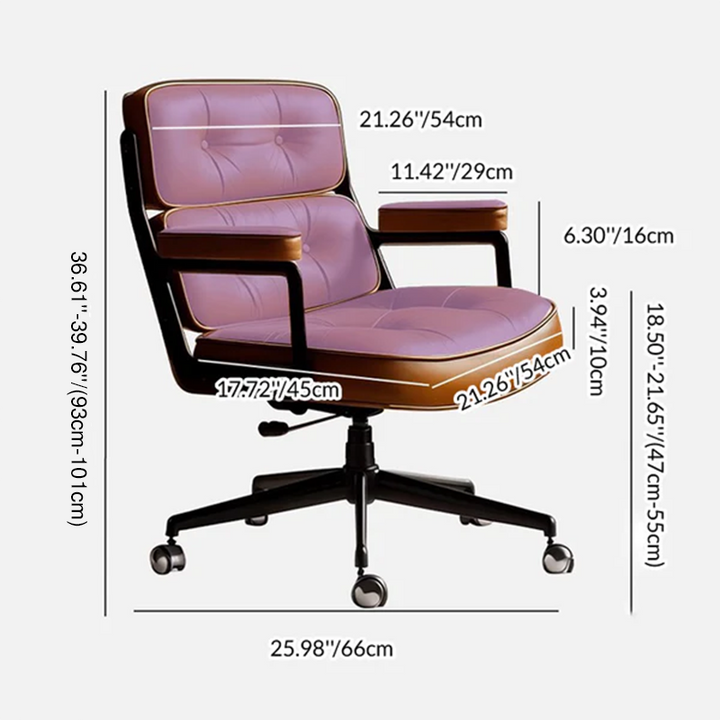 Contemporary Scandinavian Rotatable Rectangular Metal PU &amp; Genuine Leather Sponge Liftable Desk Chair Backrest Armrest For Home Office