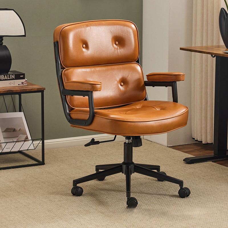 Contemporary Scandinavian Rotatable Rectangular Metal PU & Genuine Leather Sponge Liftable Desk Chair Backrest Armrest For Home Office