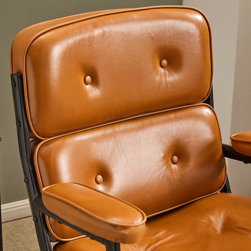 Contemporary Scandinavian Rotatable Rectangular Metal PU & Genuine Leather Sponge Liftable Desk Chair Backrest Armrest For Home Office