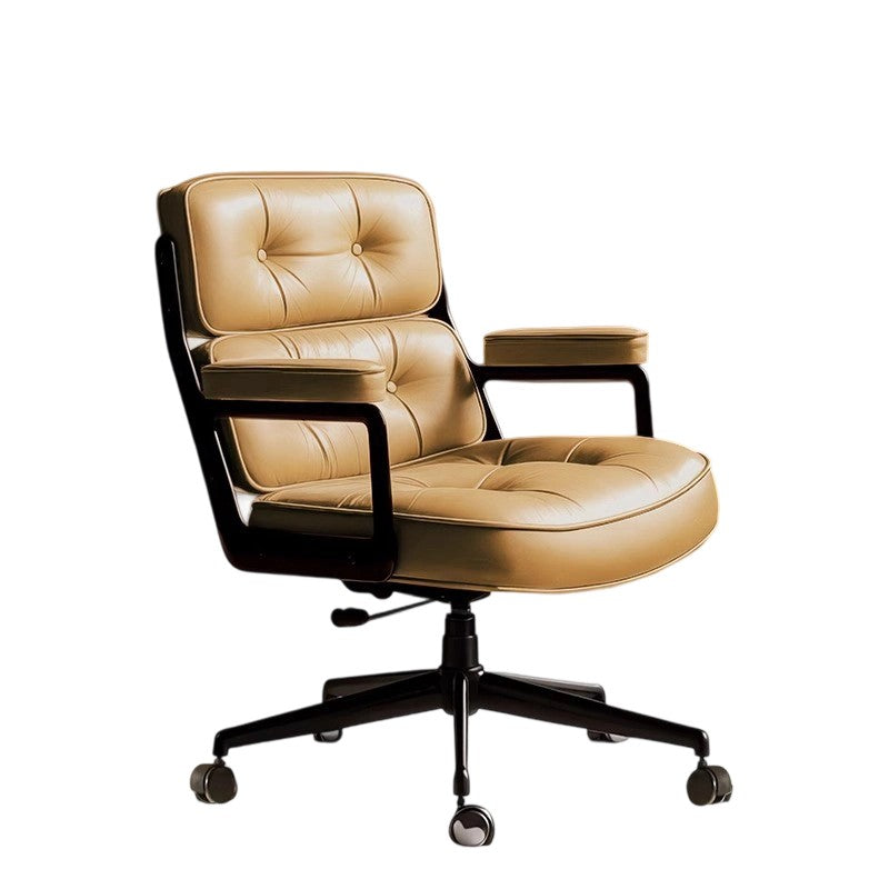 Contemporary Scandinavian Rotatable Rectangular Metal PU & Genuine Leather Sponge Liftable Desk Chair Backrest Armrest For Home Office