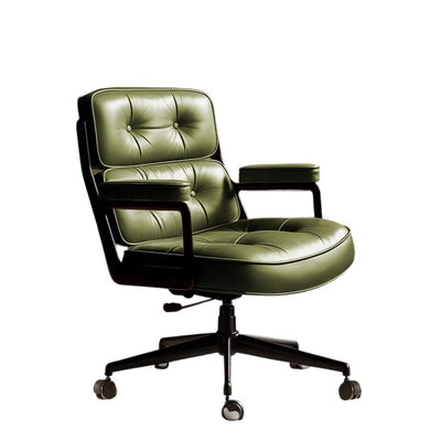 Contemporary Scandinavian Rotatable Rectangular Metal PU & Genuine Leather Sponge Liftable Desk Chair Backrest Armrest For Home Office