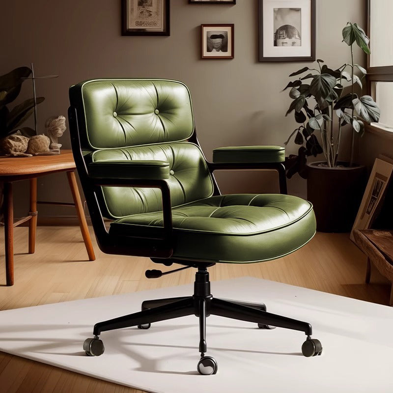 Contemporary Scandinavian Rotatable Rectangular Metal PU &amp; Genuine Leather Sponge Liftable Desk Chair Backrest Armrest For Home Office