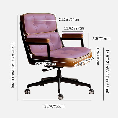 Contemporary Scandinavian Rotatable Rectangular Metal PU & Genuine Leather Sponge Liftable Desk Chair Backrest Armrest For Home Office