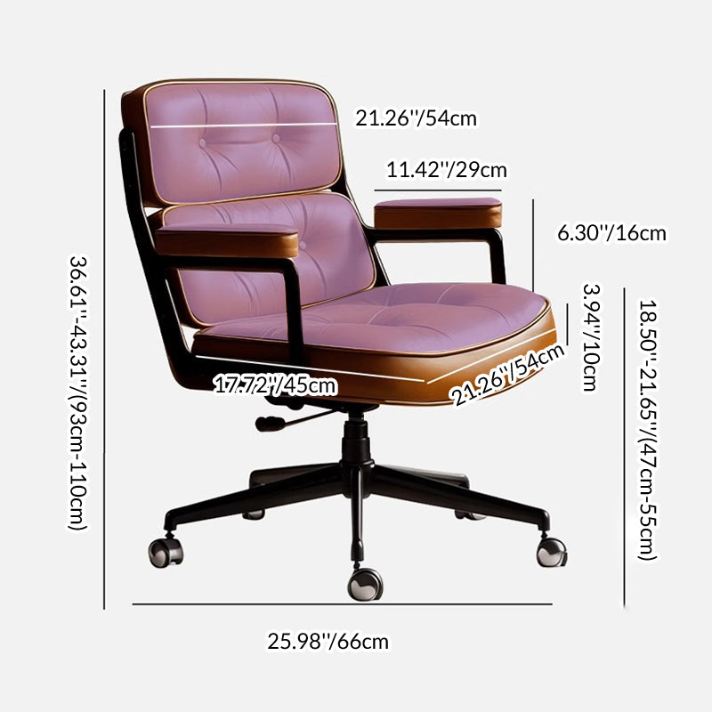 Contemporary Scandinavian Rotatable Rectangular Metal PU & Genuine Leather Sponge Liftable Desk Chair Backrest Armrest For Home Office
