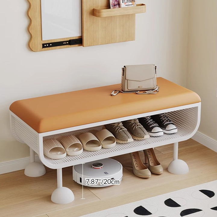 Banco zapatero rectangular nórdico contemporáneo de hierro, cuero PU y esponja, sin respaldo ni brazos, para recibidor 