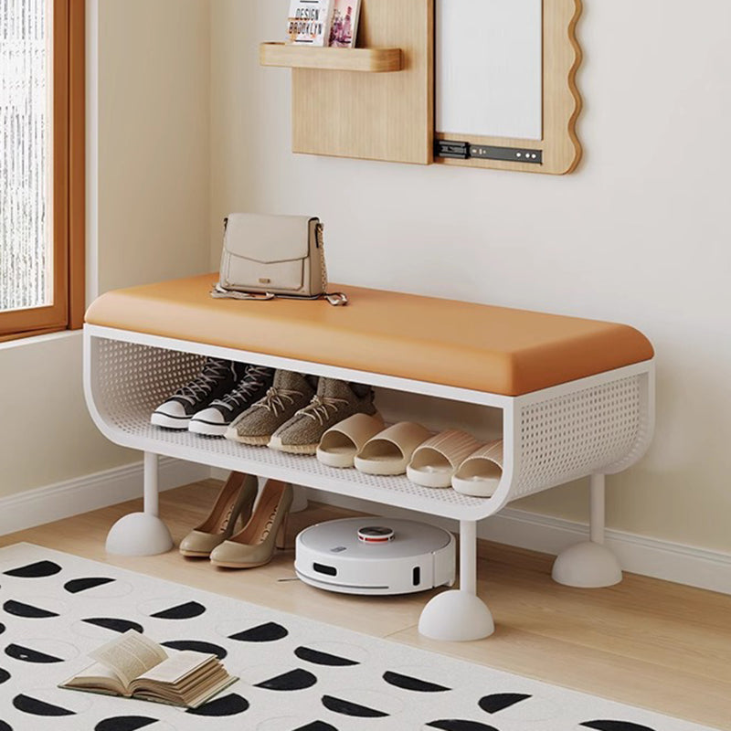 Contemporary Nordic Rectangular Carbon Steel Faux Leather Sponge Shoe Bench Backless Armless For Entryway