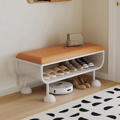 Contemporary Nordic Rectangular Carbon Steel Faux Leather Sponge Shoe Bench Backless Armless For Entryway