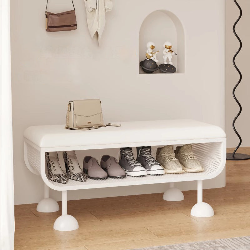 Banc à chaussures contemporain nordique rectangulaire en acier au carbone, simili cuir et mousse, sans dossier ni accoudoirs, pour entrée 
