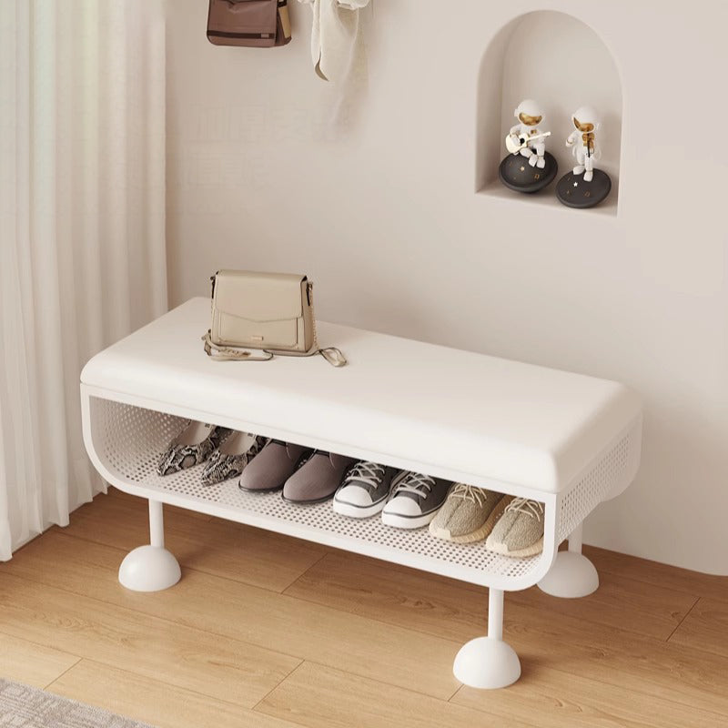 Banc à chaussures contemporain nordique rectangulaire en acier au carbone, simili cuir et mousse, sans dossier ni accoudoirs, pour entrée 