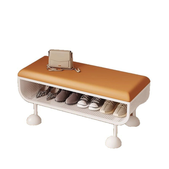 Banc à chaussures contemporain nordique rectangulaire en acier au carbone, simili cuir et mousse, sans dossier ni accoudoirs, pour entrée 