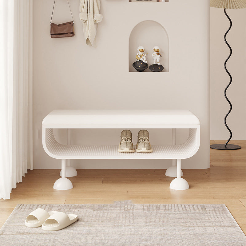 Contemporary Nordic Rectangular Carbon Steel Faux Leather Sponge Shoe Bench Backless Armless For Entryway