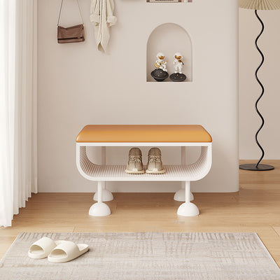 Contemporary Nordic Rectangular Carbon Steel Faux Leather Sponge Shoe Bench Backless Armless For Entryway