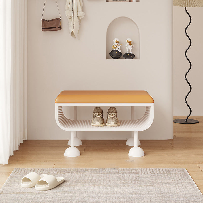 Contemporary Nordic Rectangular Carbon Steel Faux Leather Sponge Shoe Bench Backless Armless For Entryway