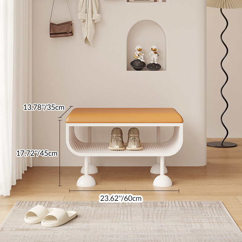 Contemporary Nordic Rectangular Carbon Steel Faux Leather Sponge Shoe Bench Backless Armless For Entryway