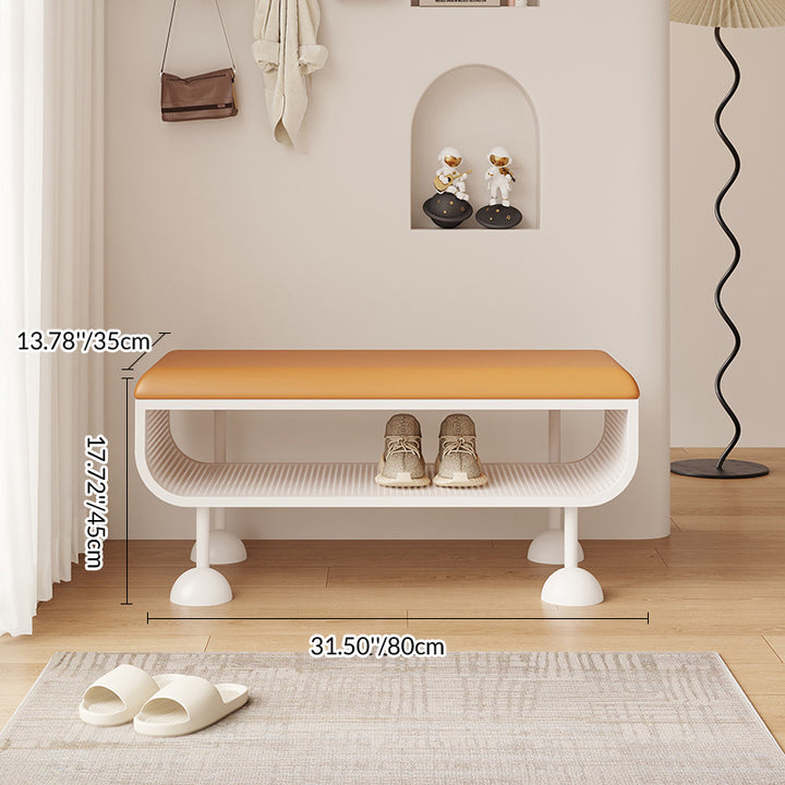 Banc à chaussures contemporain nordique rectangulaire en acier au carbone, simili cuir et mousse, sans dossier ni accoudoirs, pour entrée 