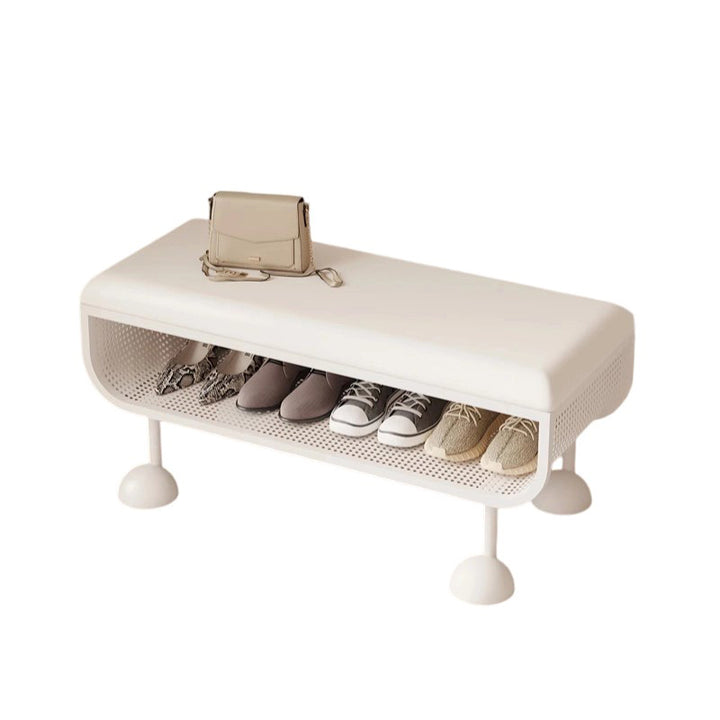 Banc à chaussures contemporain nordique rectangulaire en acier au carbone, simili cuir et mousse, sans dossier ni accoudoirs, pour entrée 