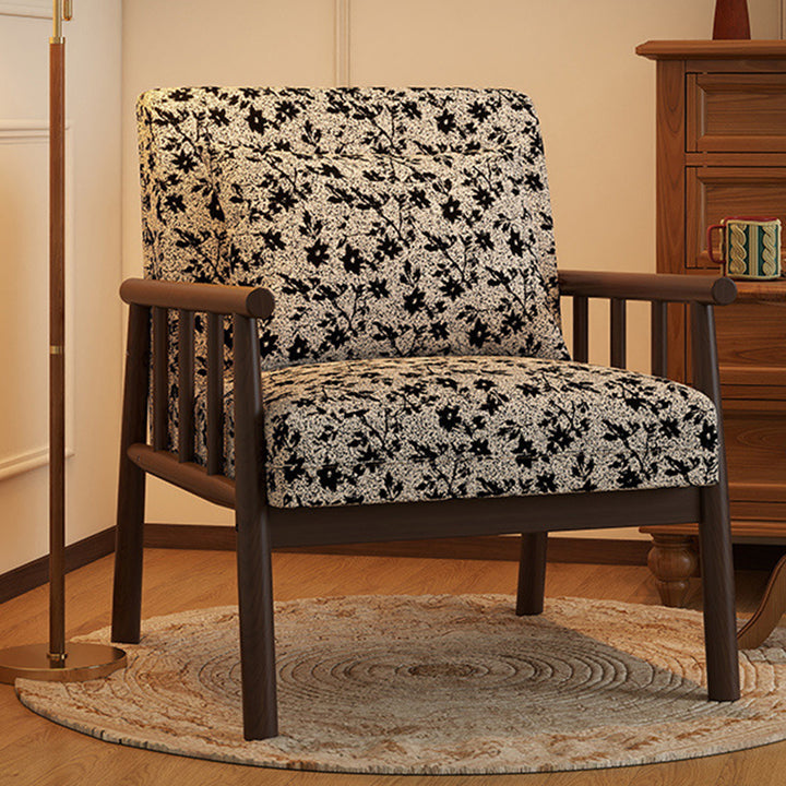 Chaise d'appoint traditionnelle vintage rectangulaire en hévéa avec effet cuir ciré à l'huile, flanelle et éponge, avec dossier et accoudoirs pour salon 