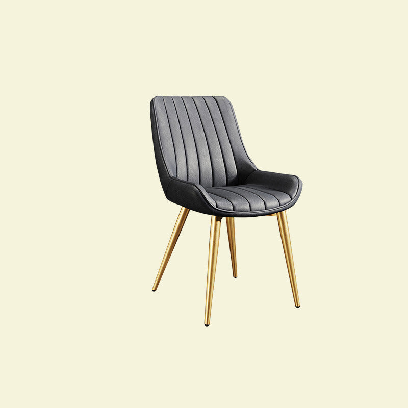Modern Minimalist Rectangular Carbon Steel Faux Leather Sponge Dining Chair Backrest Armless For Dining Room