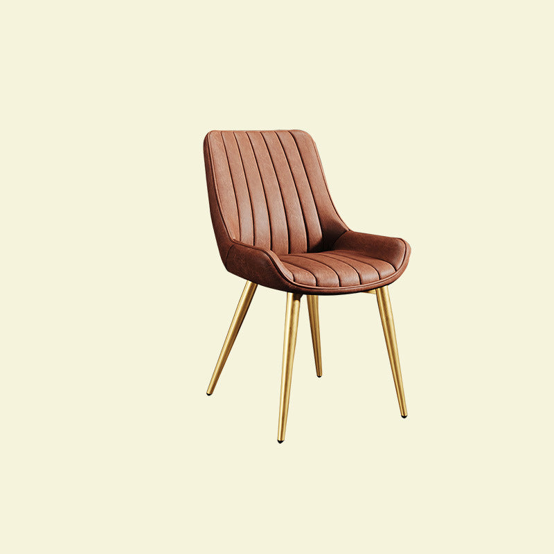 Modern Minimalist Rectangular Carbon Steel Faux Leather Sponge Dining Chair Backrest Armless For Dining Room