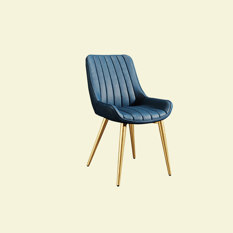 Modern Minimalist Rectangular Carbon Steel Faux Leather Sponge Dining Chair Backrest Armless For Dining Room