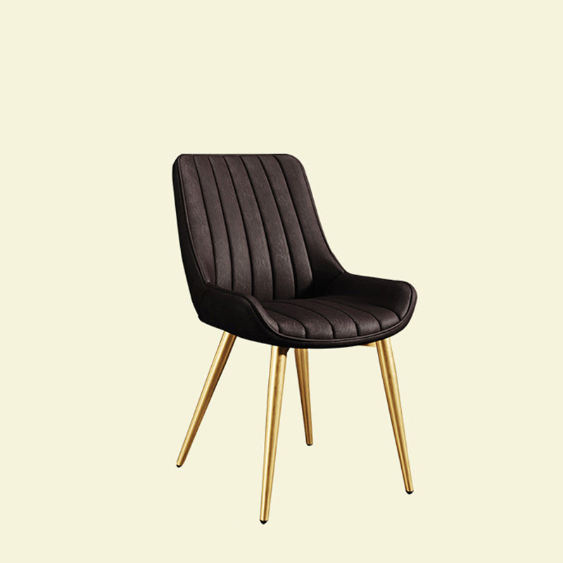 Modern Minimalist Rectangular Carbon Steel Faux Leather Sponge Dining Chair Backrest Armless For Dining Room