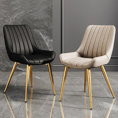 Modern Minimalist Rectangular Carbon Steel Faux Leather Sponge Dining Chair Backrest Armless For Dining Room