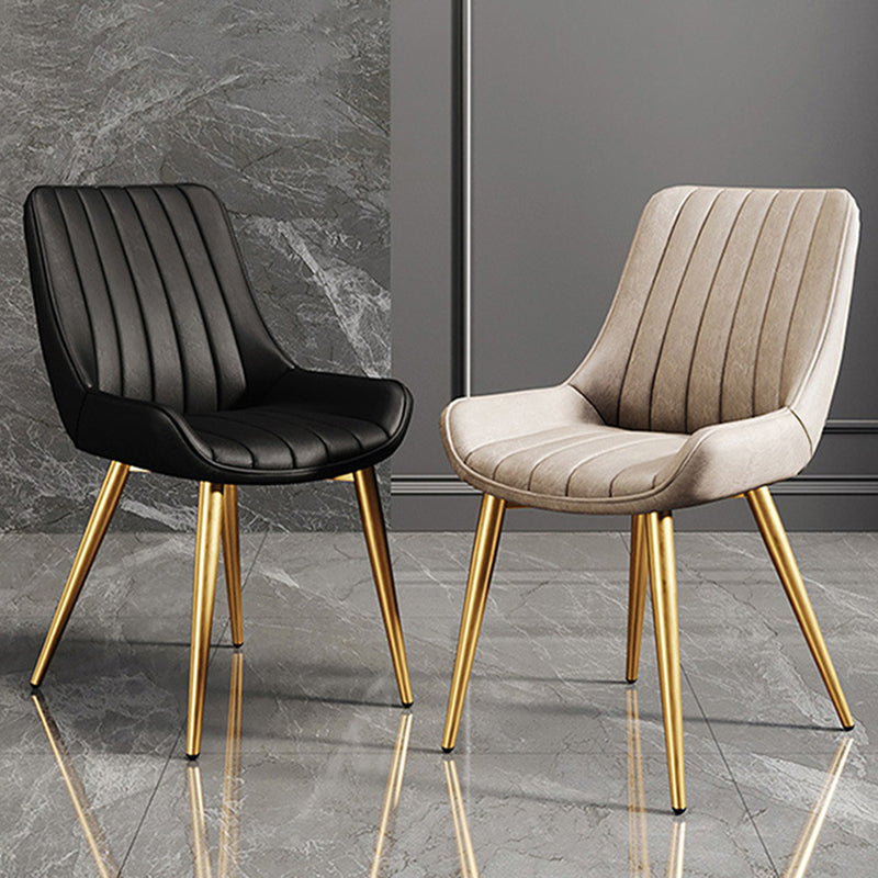 Modern Minimalist Rectangular Carbon Steel Faux Leather Sponge Dining Chair Backrest Armless For Dining Room