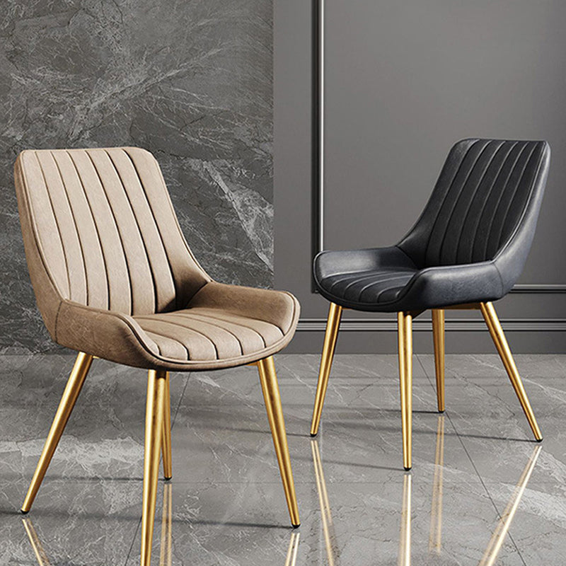 Modern Minimalist Rectangular Carbon Steel Faux Leather Sponge Dining Chair Backrest Armless For Dining Room