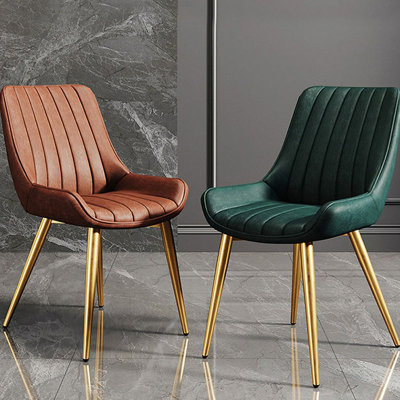 Modern Minimalist Rectangular Carbon Steel Faux Leather Sponge Dining Chair Backrest Armless For Dining Room