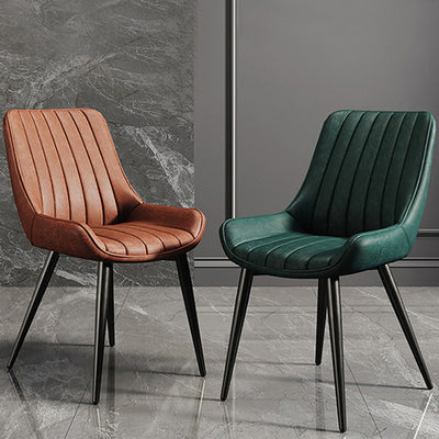 Modern Minimalist Rectangular Carbon Steel Faux Leather Sponge Dining Chair Backrest Armless For Dining Room