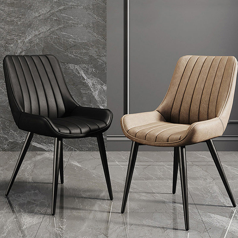 Modern Minimalist Rectangular Carbon Steel Faux Leather Sponge Dining Chair Backrest Armless For Dining Room
